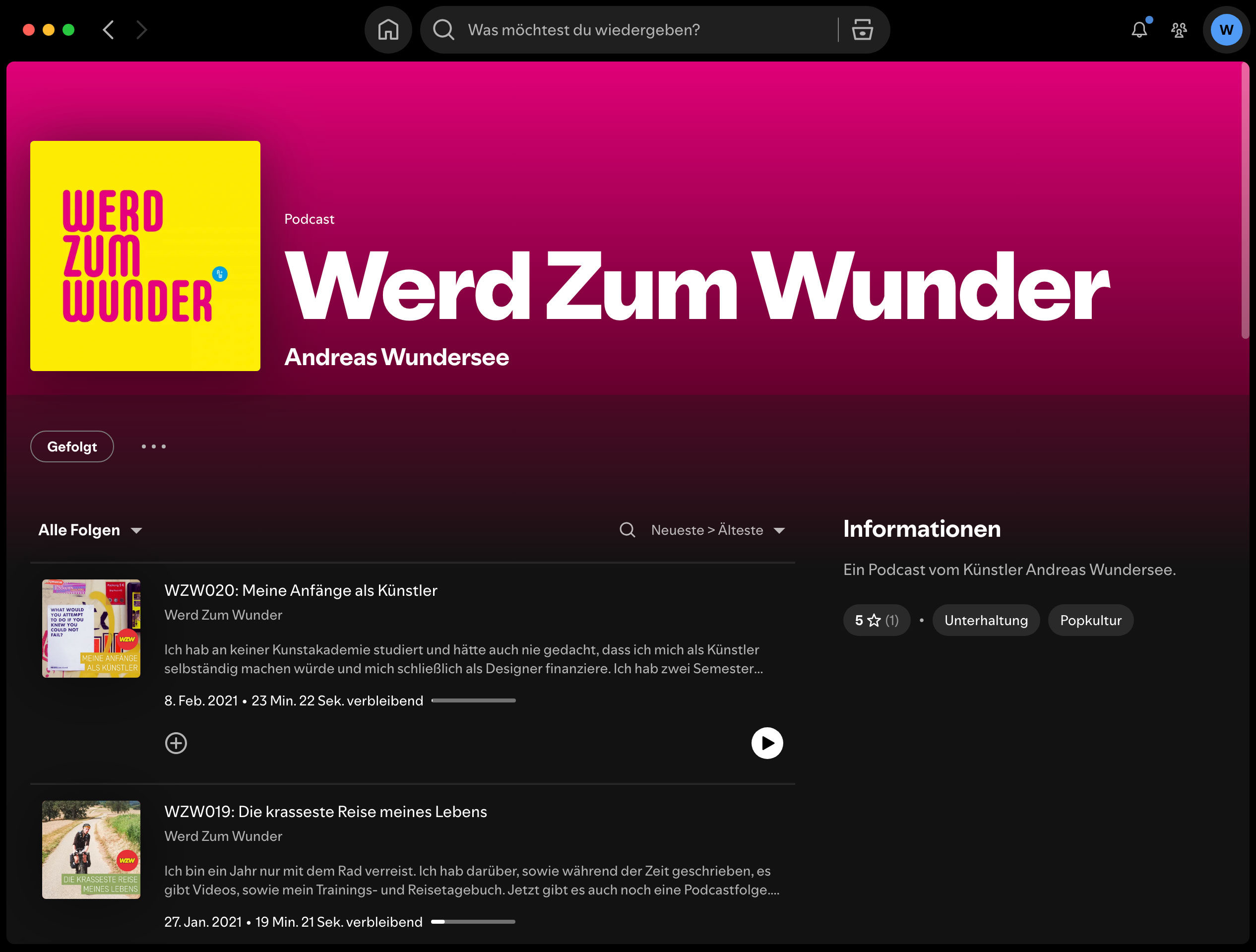 Screenshot mit Podcast